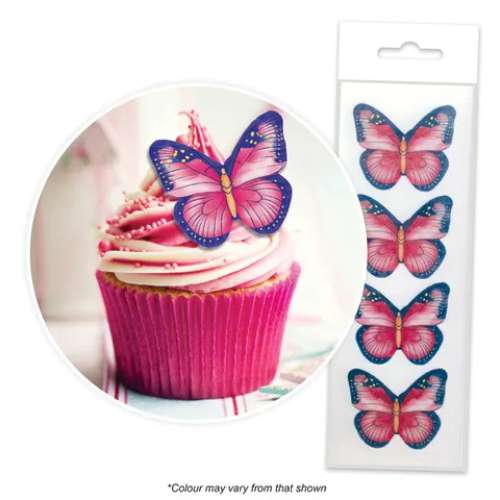 Edible Wafer Paper Cupcake Decorations - Pink Butterflies - Click Image to Close